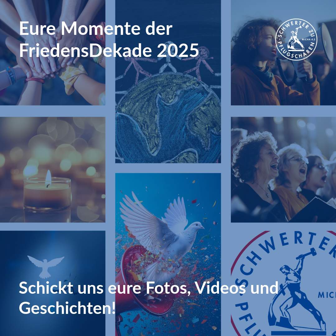 Eine Fotocollage mit Momenten der FriedensDekade2025 Komm den Frieden wecken