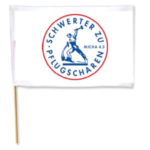 Friedensfahne Schwerter zu Pflugscharen für Ostermarsch 2026 bestellen