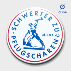 Großer Friedensbutton "Schwerter zu Pflugscharen" (Ø 7,5 cm) – Auffälliges Symbol für gewaltfreien Protest & Abrüstung